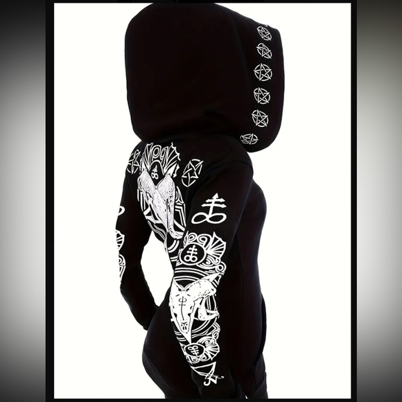 NWOT Mystical Baphomet Print Black Gothic Jacket - Picture 2 of 15